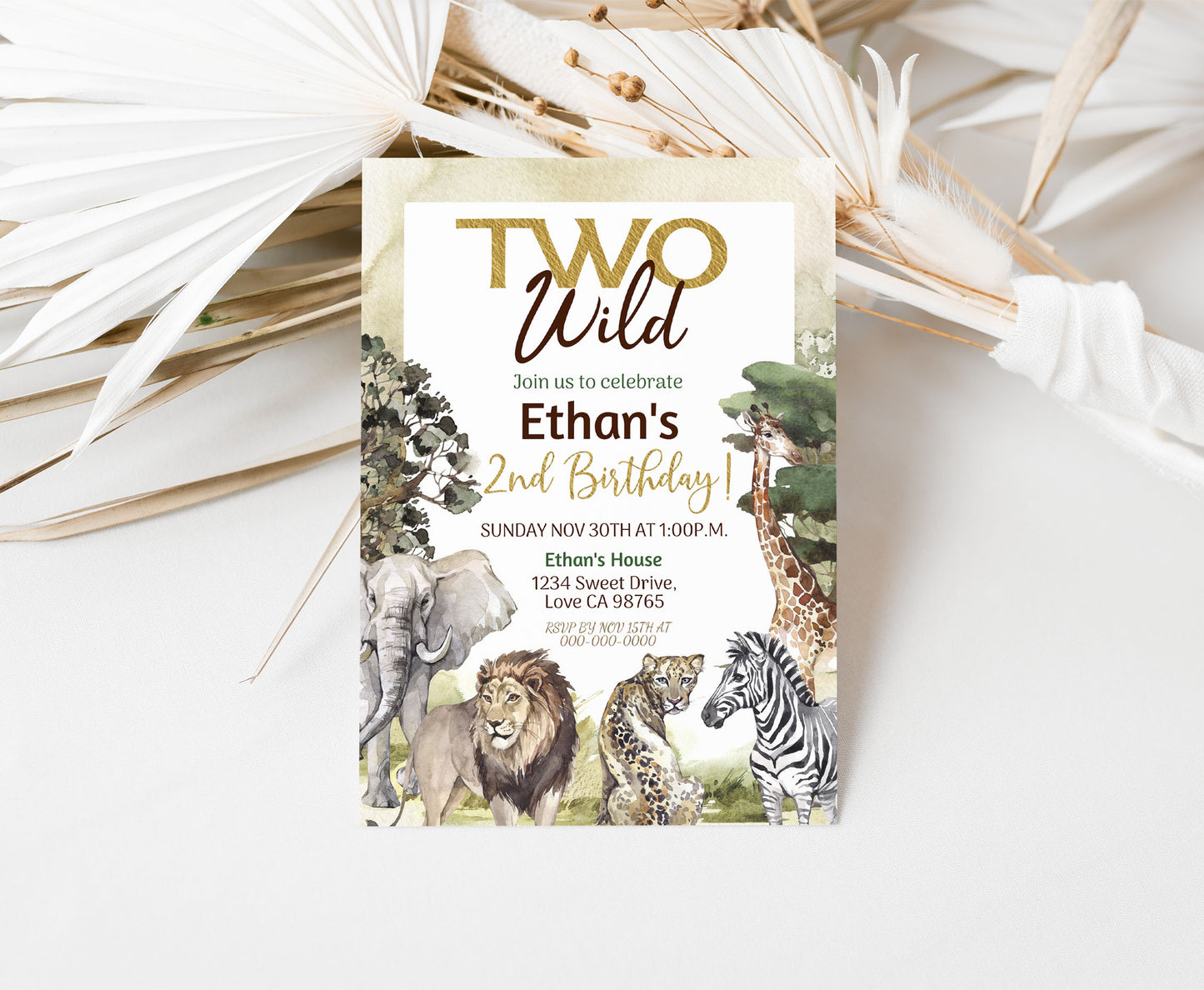 Two wild Birthday Invitation | Safari 2nd birthday Party Invite - 35I