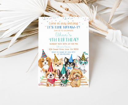 Puppy Dogs Birthday Invitation | Editable Dogs Party Invite - 72B