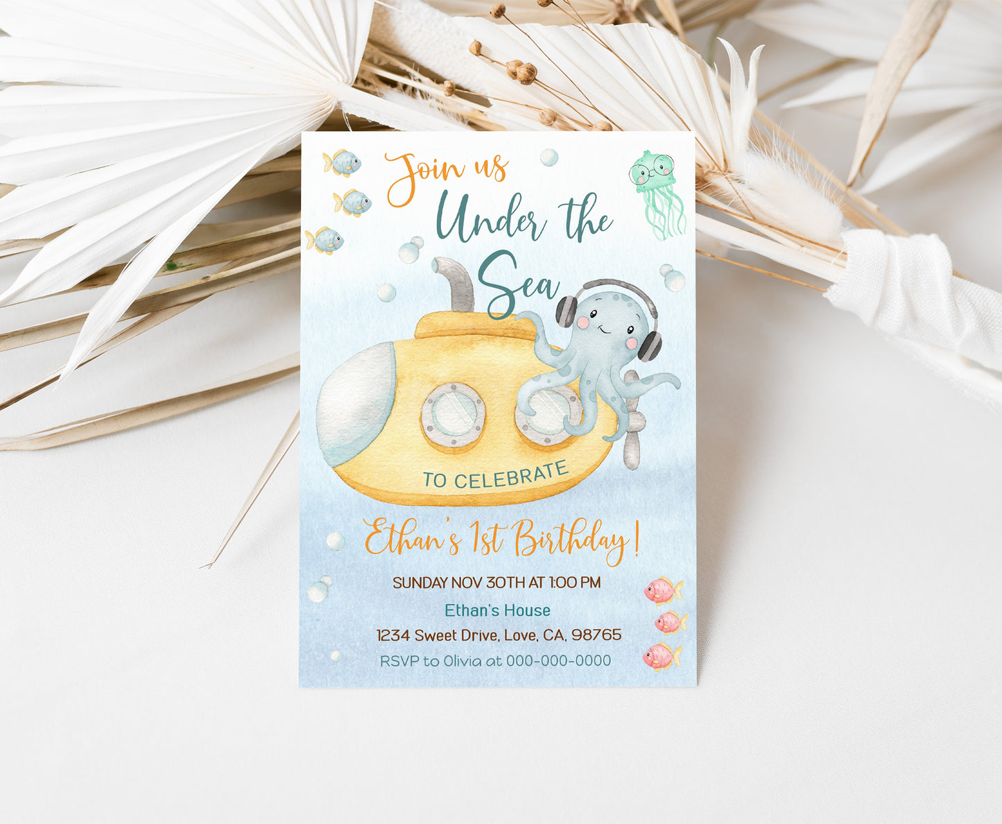 Editable Submarine Birthday Invitation | Under The Sea Party Invite - 44A