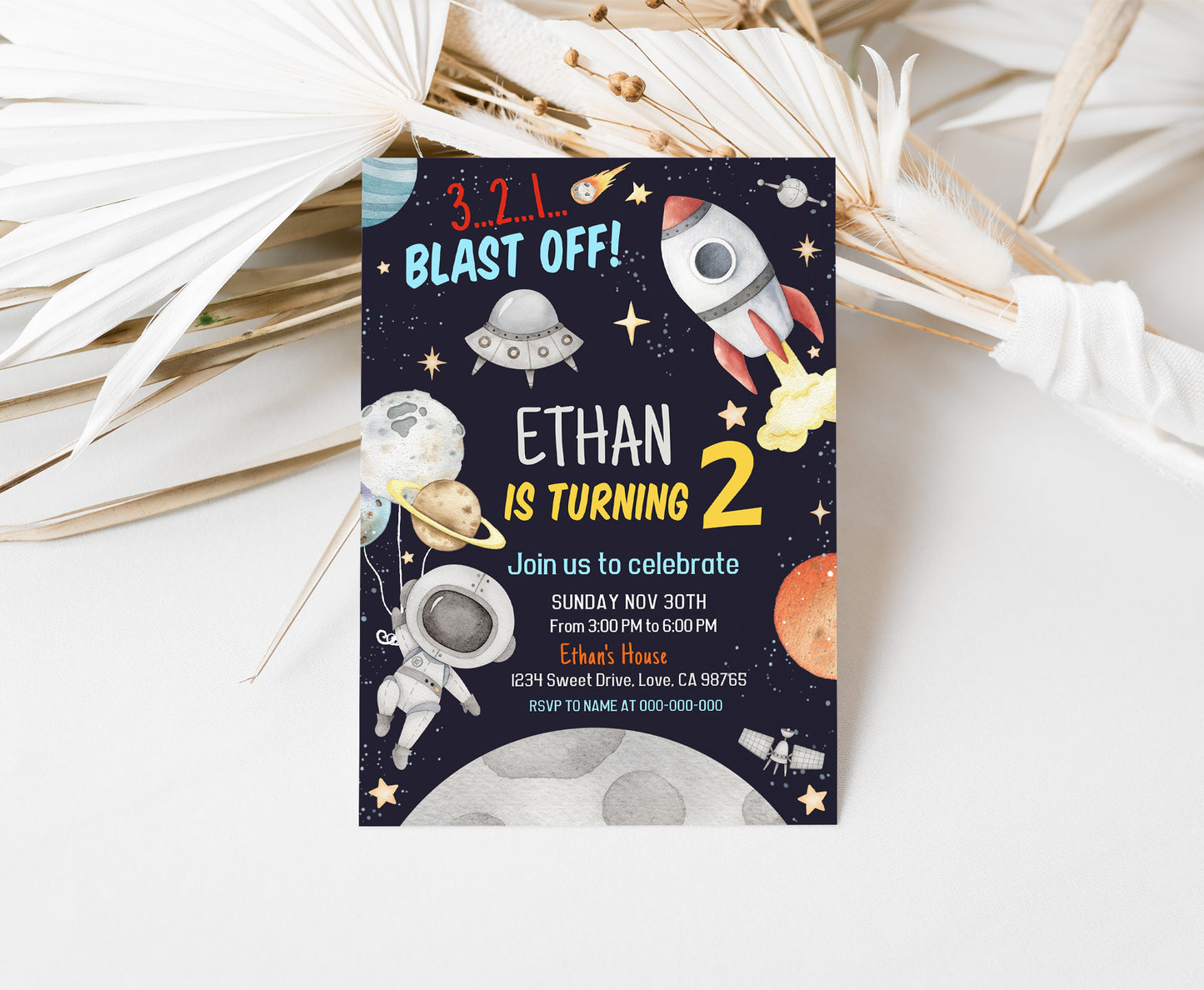 Outer Space Party Invitation | Space Birthday Invite - 39C