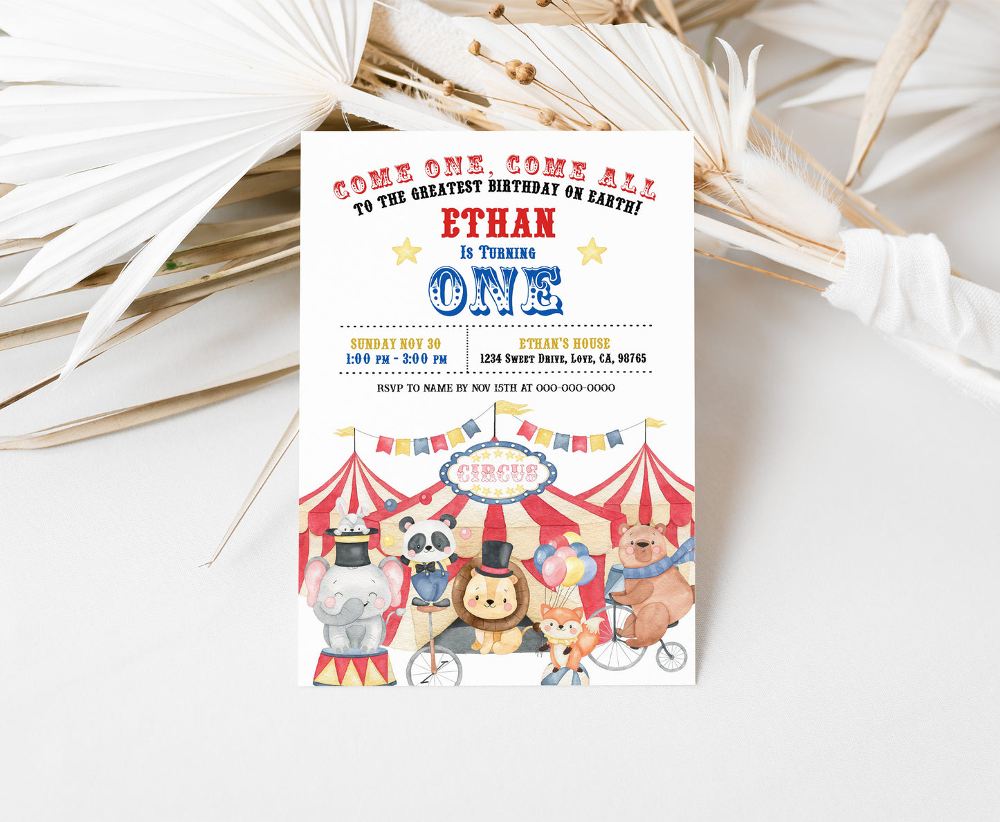 Circus Birthday Invitation | Editable Carnival Party Invite - 06A