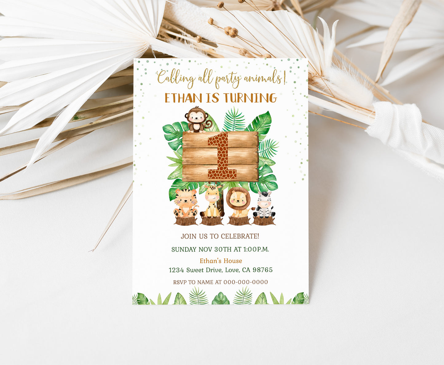 Safari 1st Birthday Invitation | Editable Jungle Theme Party Invited - 35E