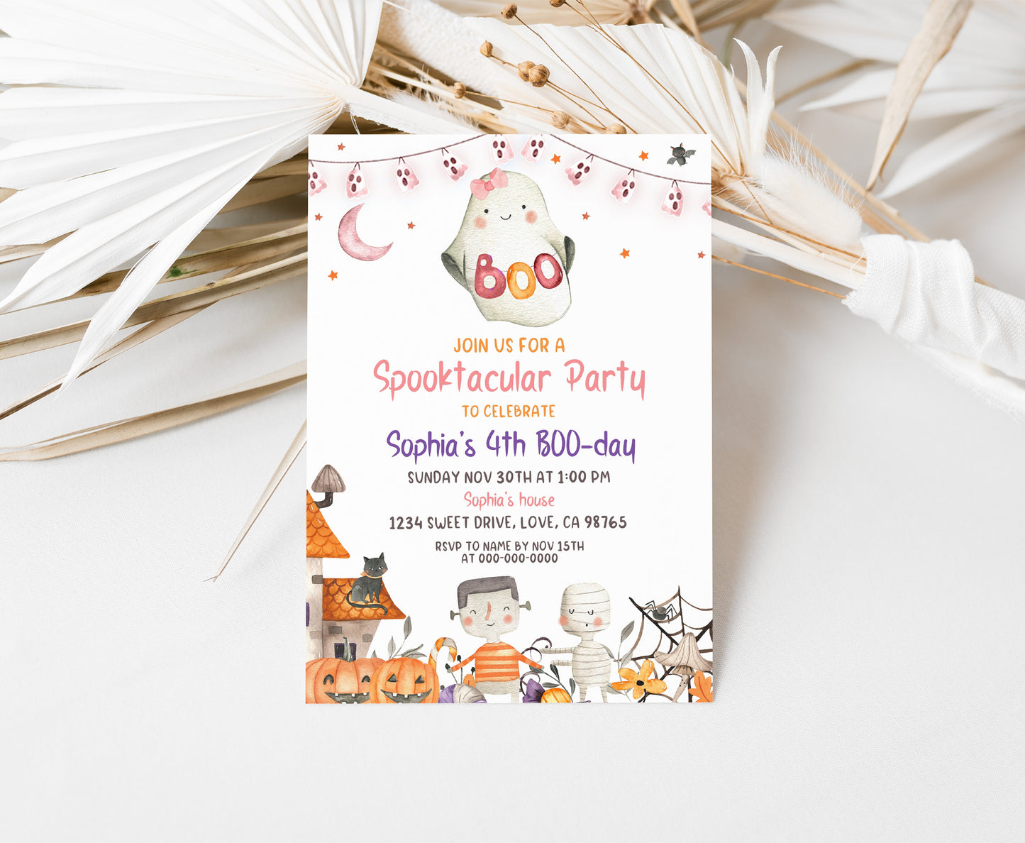 Girl Ghost Birthday Invitation | Editable Halloween Party Invite - 115L