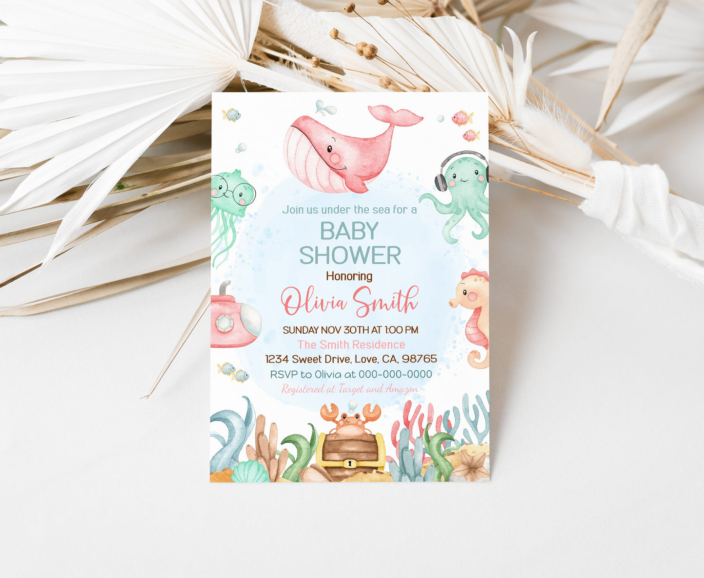 Editable Girl Under the Sea Baby Shower Invitation | Ocean shower Invite - 44A