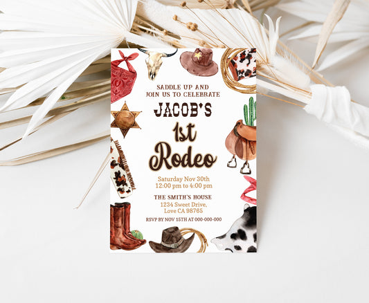 First rodeo EDITABLE Birthday Invitation | Cow boy birthday party - 34A