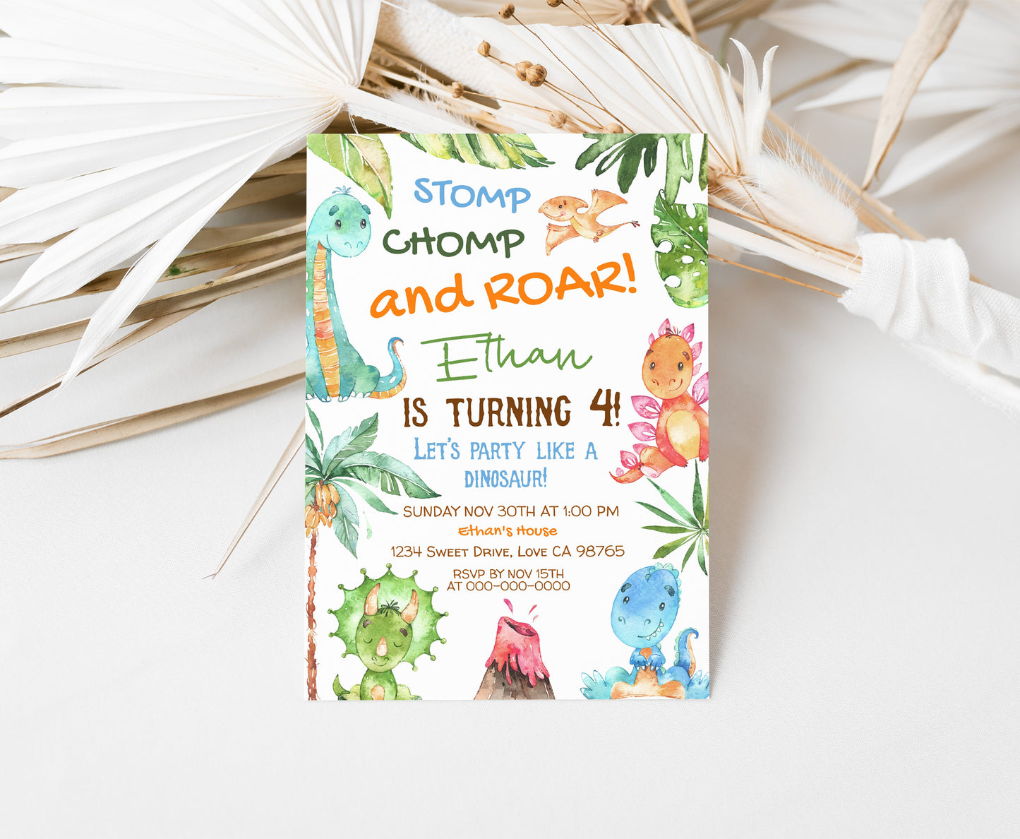 Dinosaur Birthday Invitation | Editable Dino Party Invite - 08A