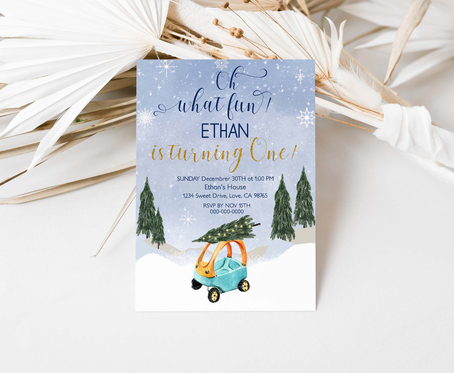 Oh What Fun birthday Invitation | Editable Holiday 1st Birthday Invite - 112A