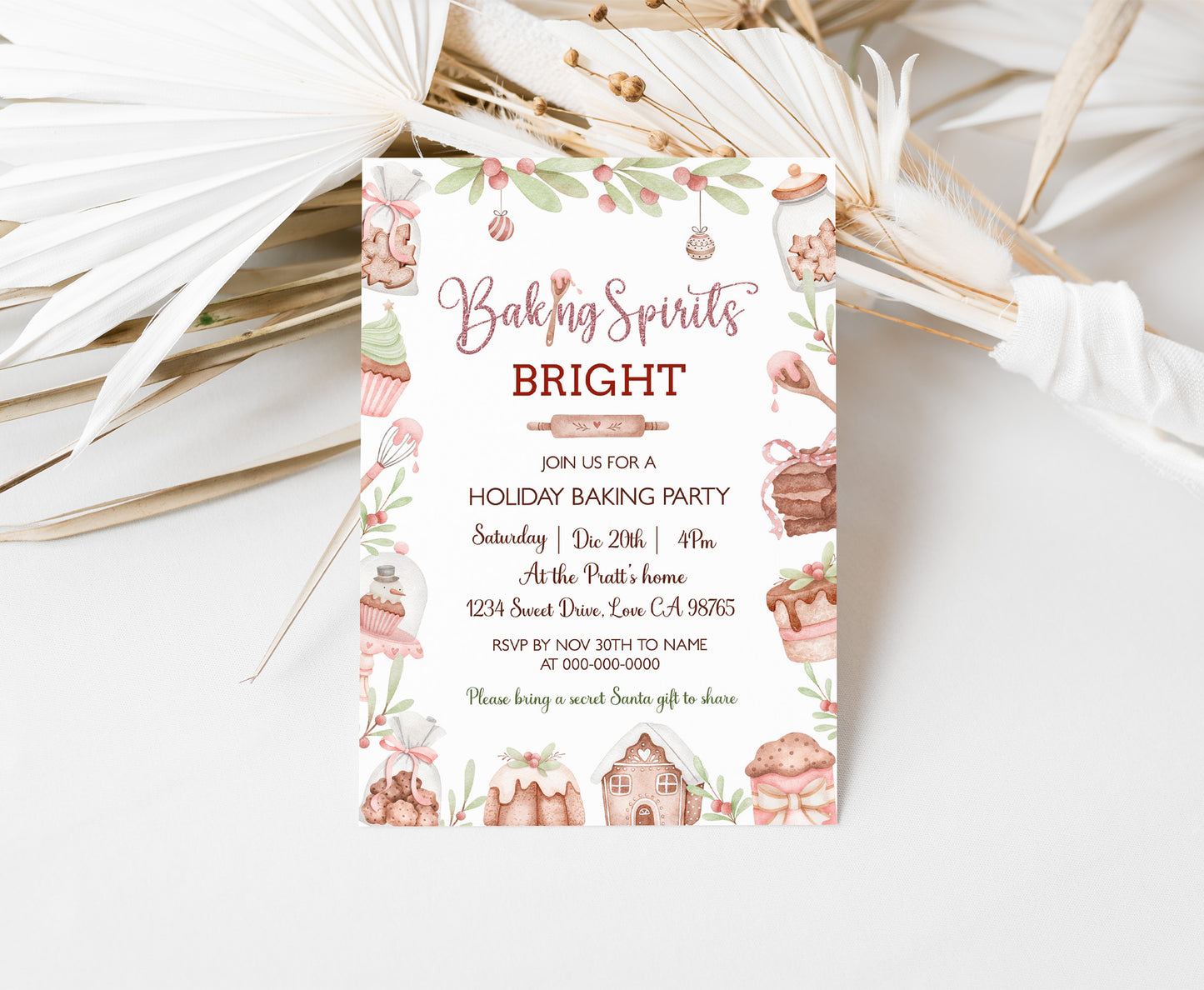 Christmas party invitation | Baking spirits bright invite | 112F