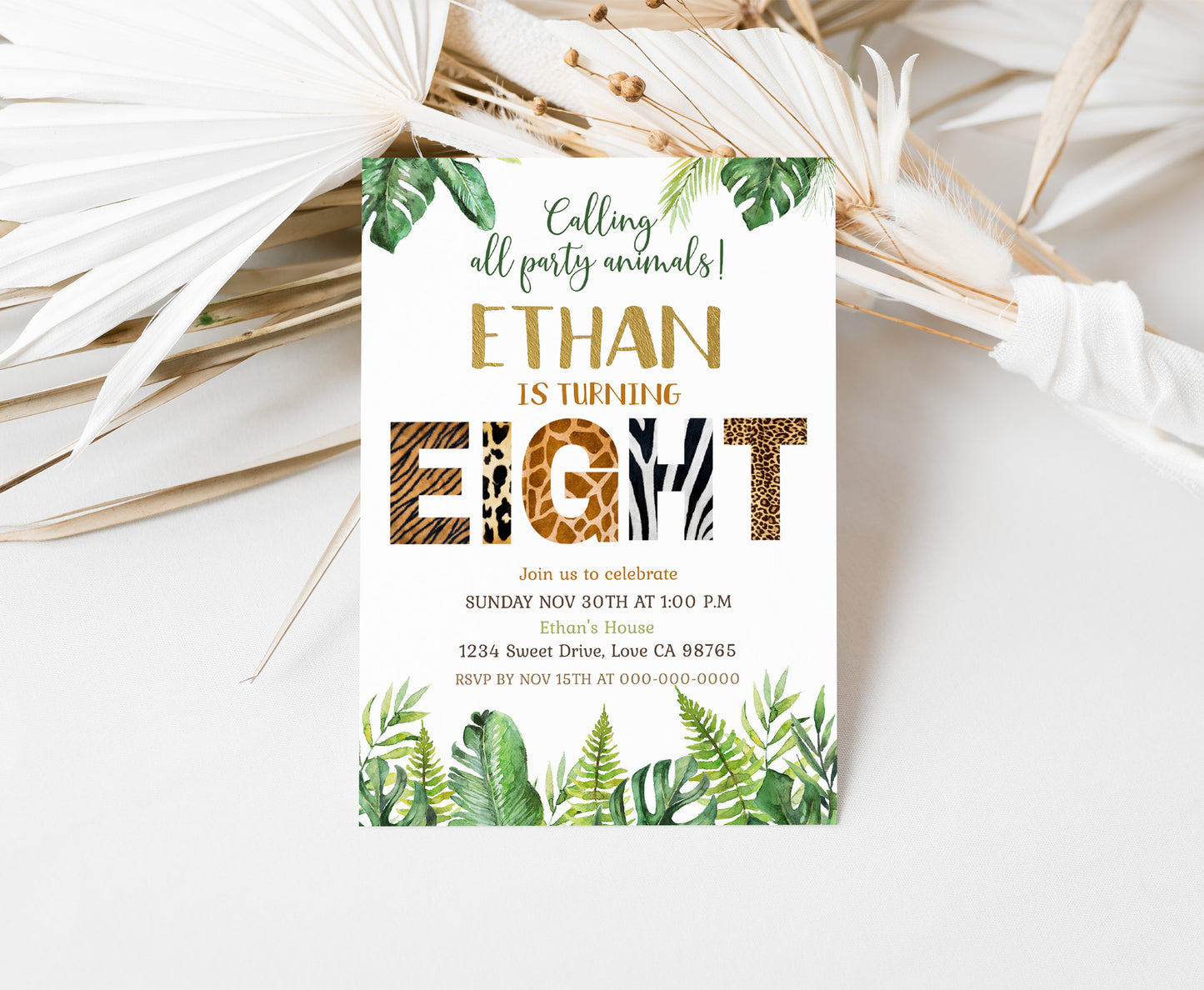 Safari 8th Birthday Invitation | Editable Jungle Party Invitation - 35H