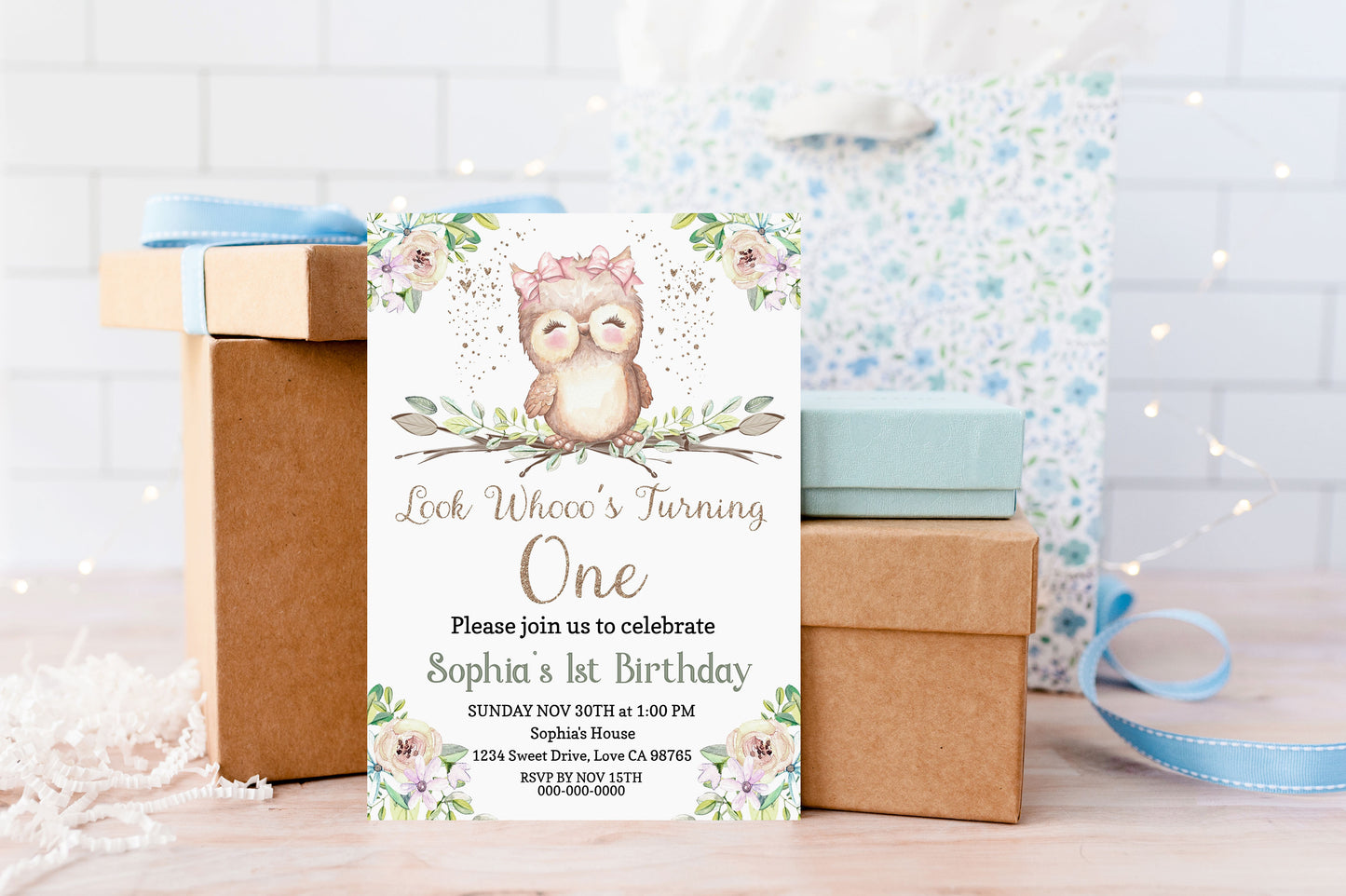 Look Whooo's Turning One Invitation | Owl Girl Birthday Party Invite- 78A