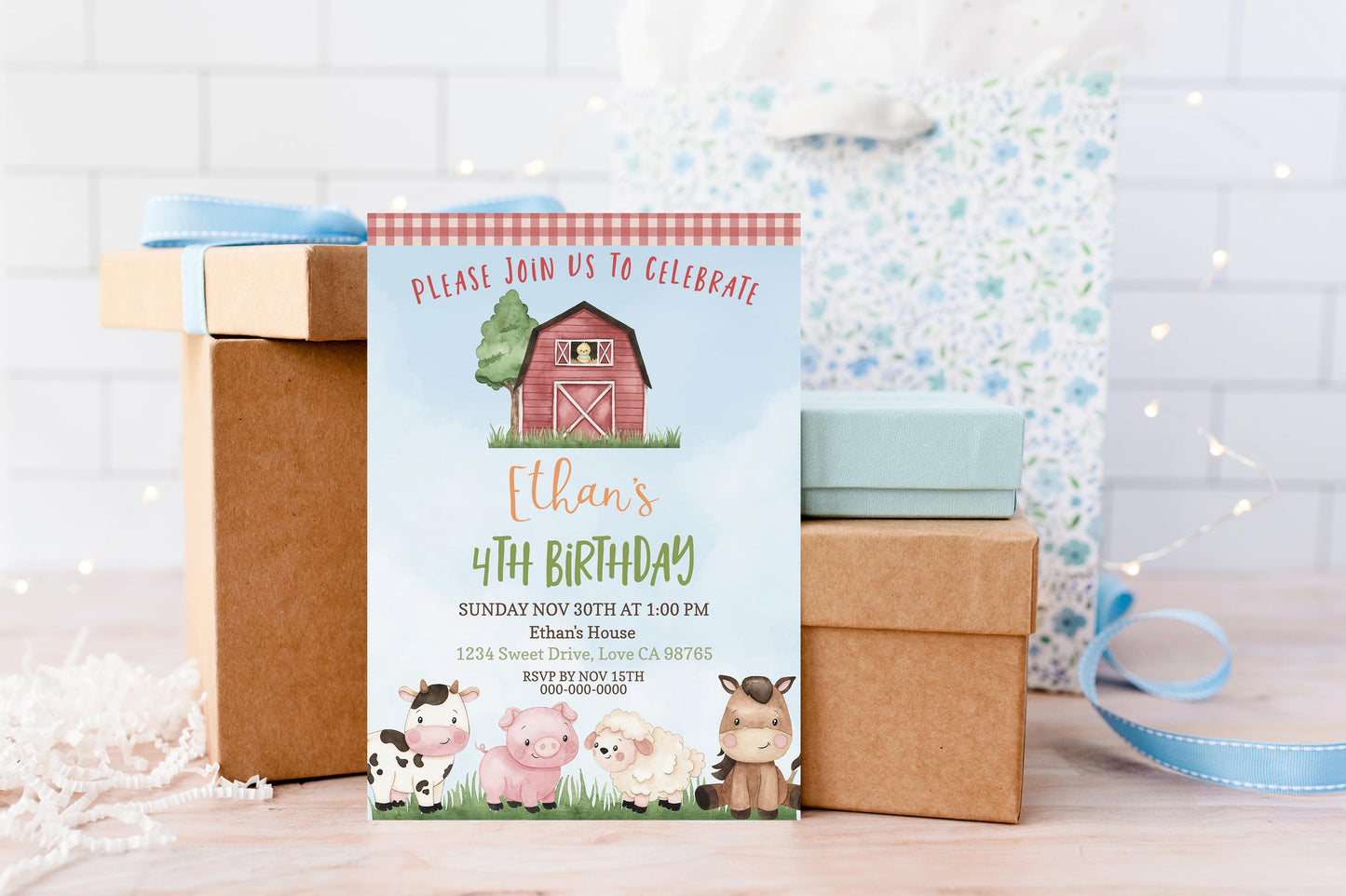 Farm Birthday Invitation | Editable Barnyard Party Invite - 11A