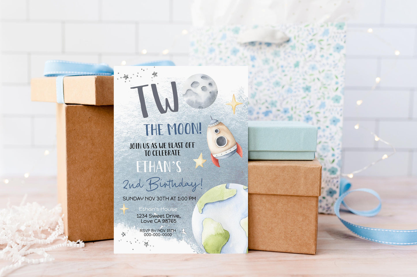 TWO The Moon Birthday Invitation | Space Second Birthday Party Invite - 39B