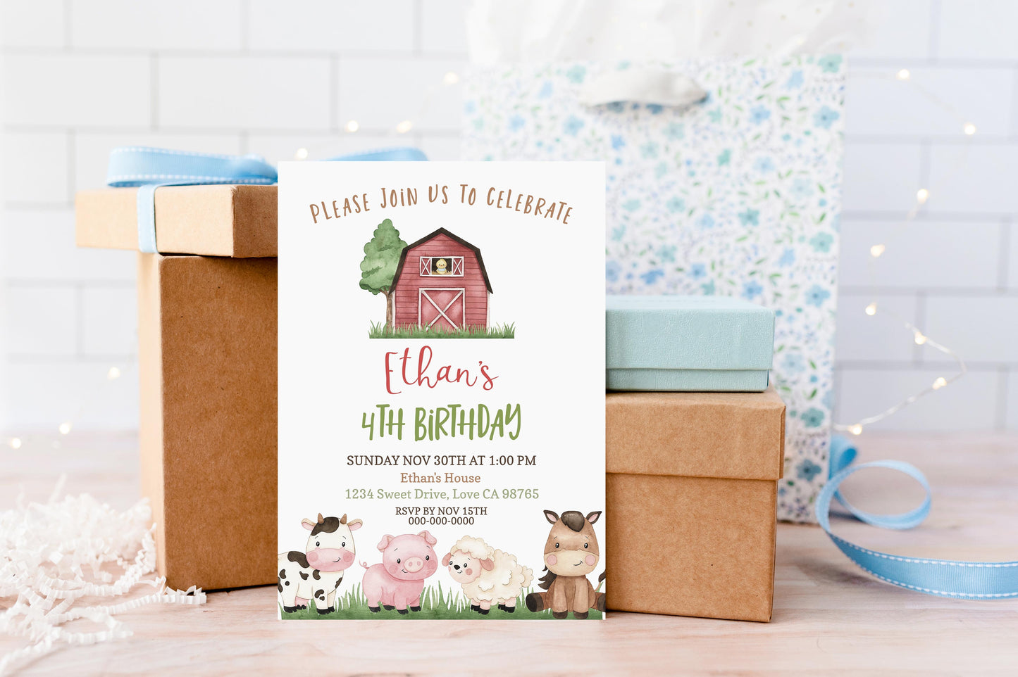 Farm Birthday Invitation Boy | Editable Barnyard Party Invite - 11A