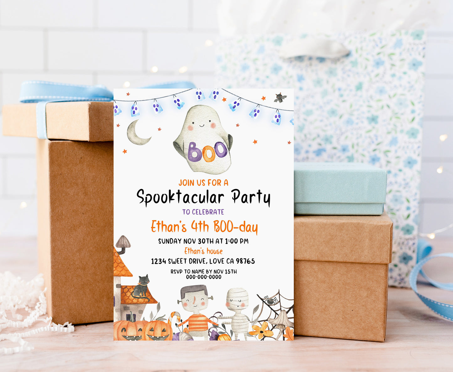 Ghost Birthday Invitation | Editable Halloween Party Invite - 115L