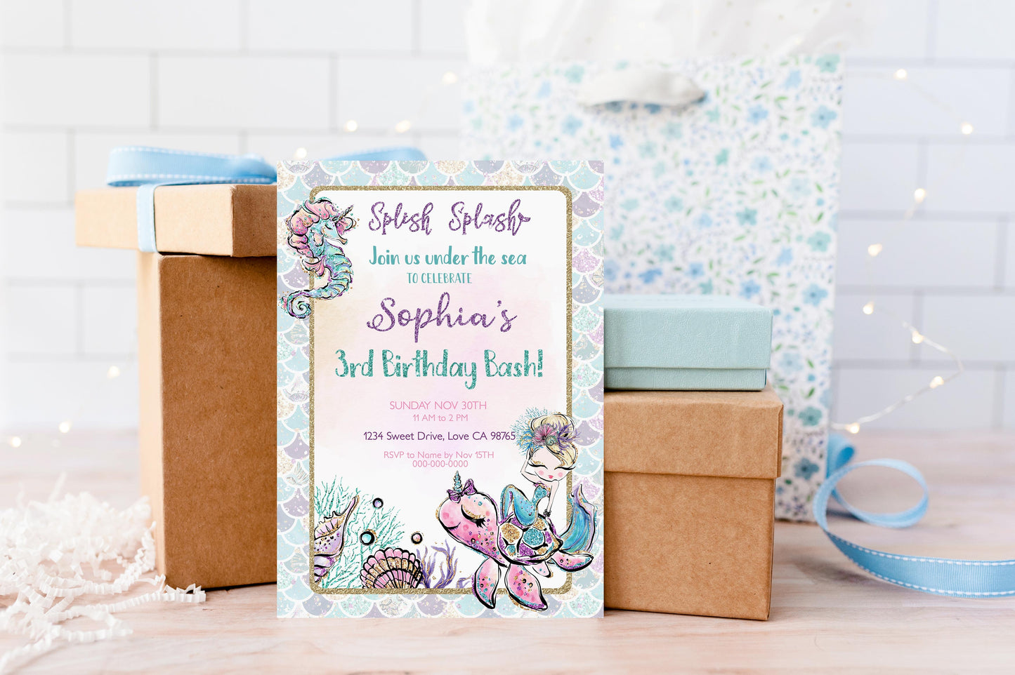 Mermaid Birthday Invitation | EDITABLE Under The Sea Girl Party Invite - 20B1