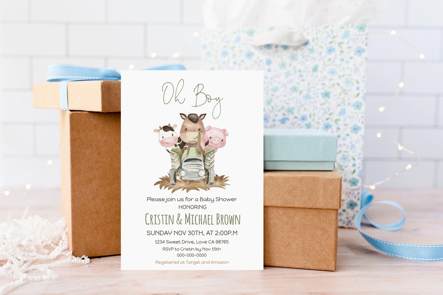 Farm Baby Shower Invitation | Editable Barnyard shower invite - 11E