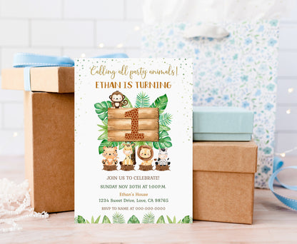 Safari 1st Birthday Invitation | Editable Jungle Theme Party Invited - 35E