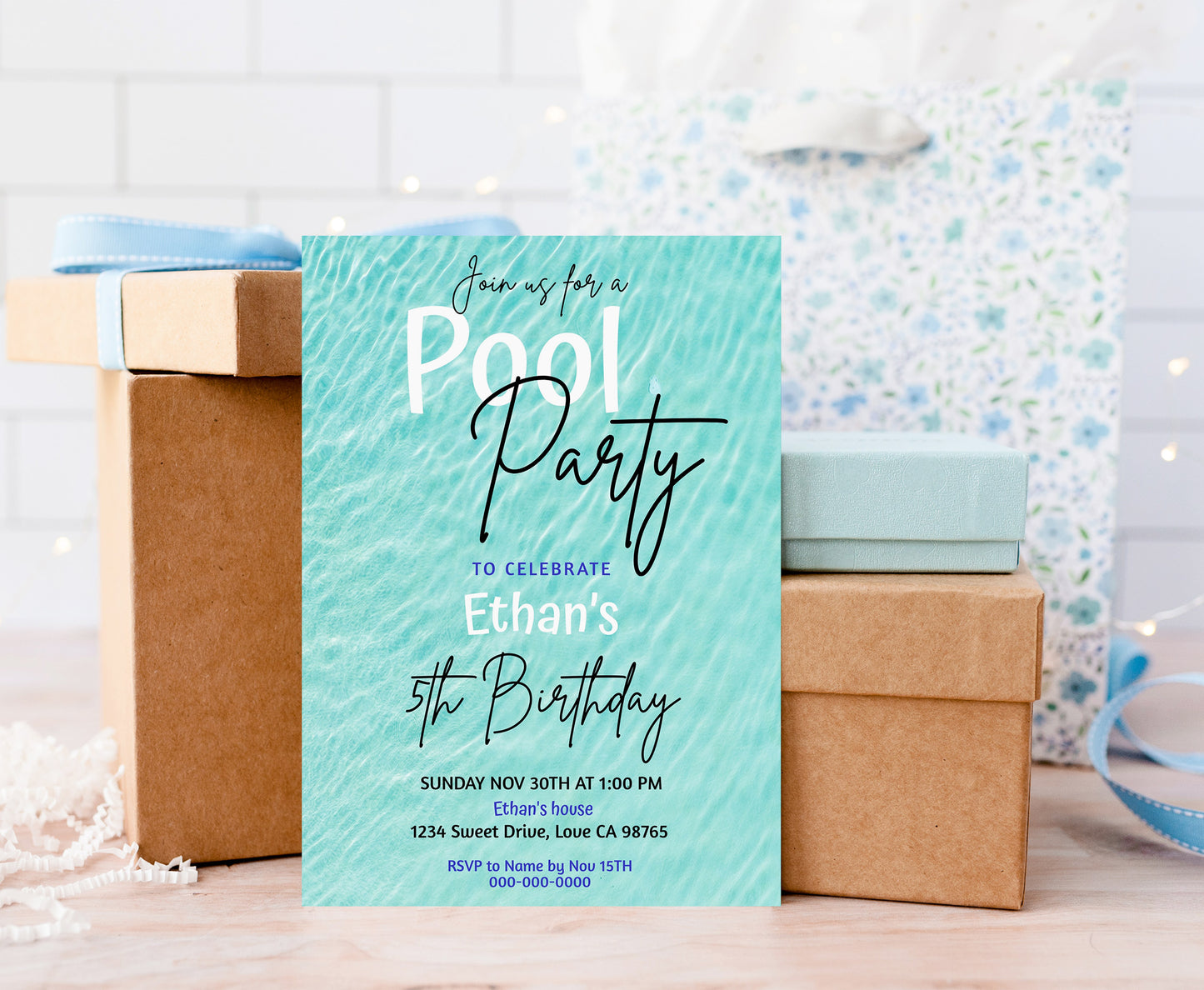 Pool Party Birthday Invitation | Editable Summer Theme Party Invite - 40B