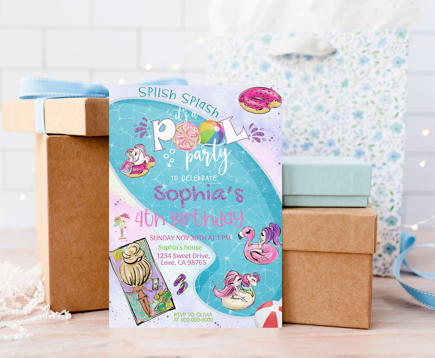 Pool Party Invitation | Editable Summer Birthday Party Invite - 40C