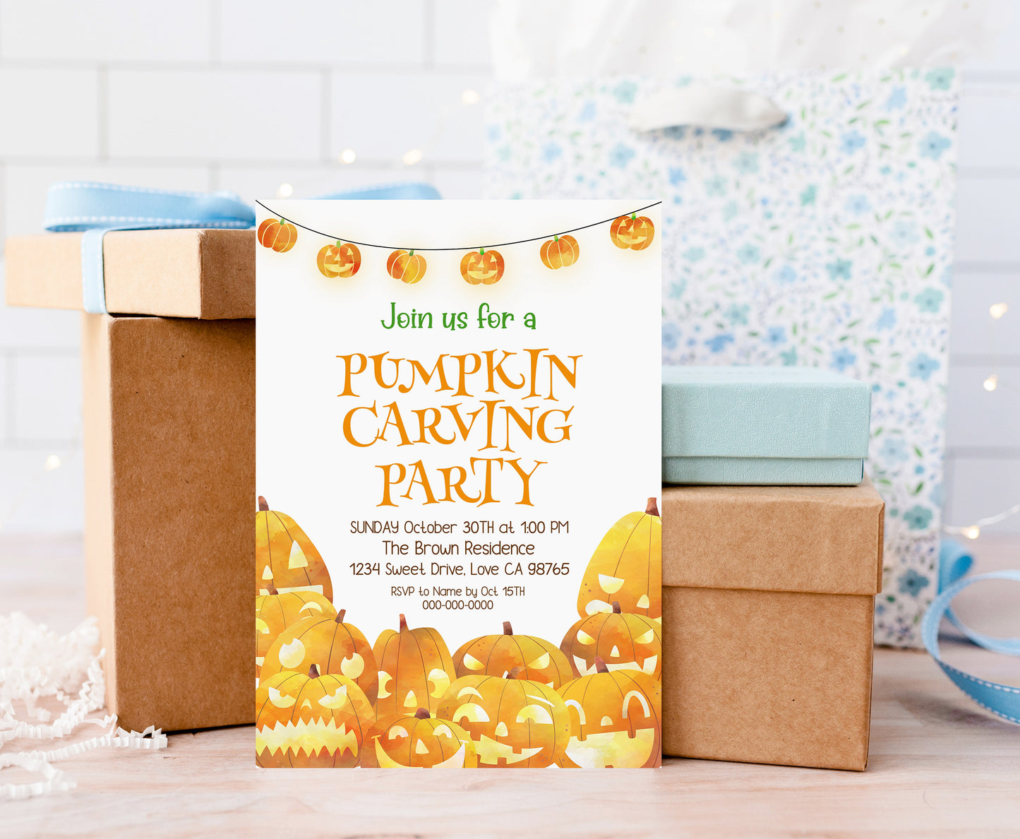 Pumpkin Carving party invitation | Editable Halloween Birthda Party - 115k