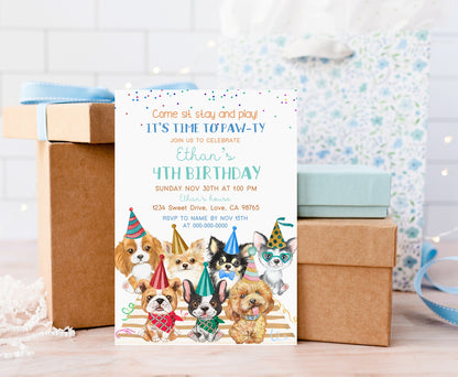 Puppy Dogs Birthday Invitation | Editable Dogs Party Invite - 72B