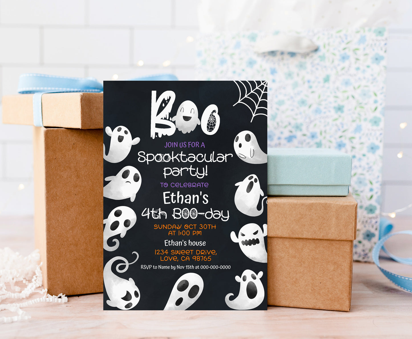 Ghost Birthday Invitation | Editable Halloween Party Invite - 115K