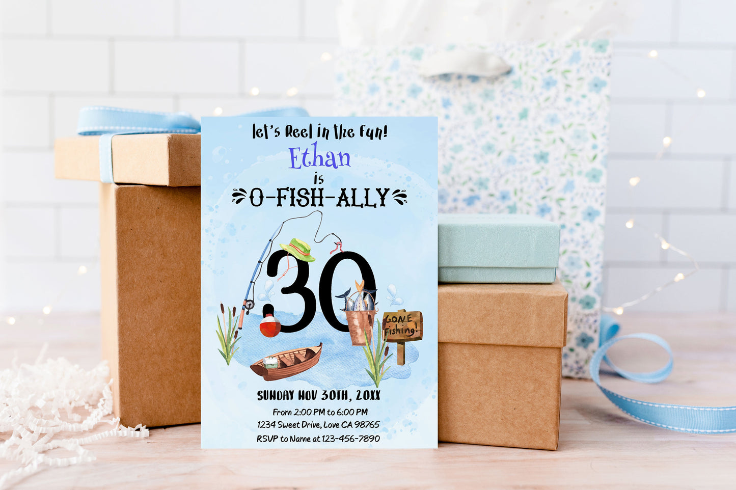 O-Fish-Ally Thirty Birthday Invitation | Editable Fishing Theme Party Invite - 97A