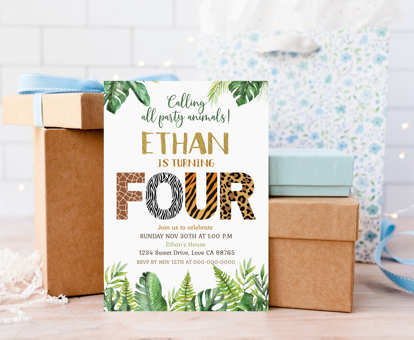 Safari 4th Birthday Invitation | Editable Jungle Party Invite - 35H