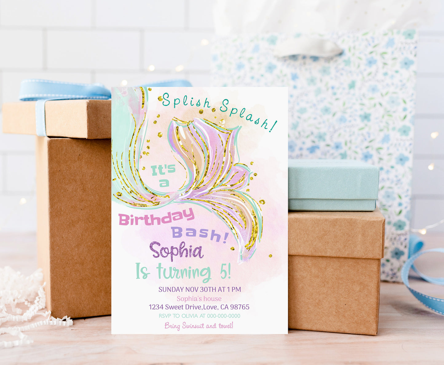 Editable Mermaid Birthday Invitation | Girl Under The Sea Party Invite - 20E