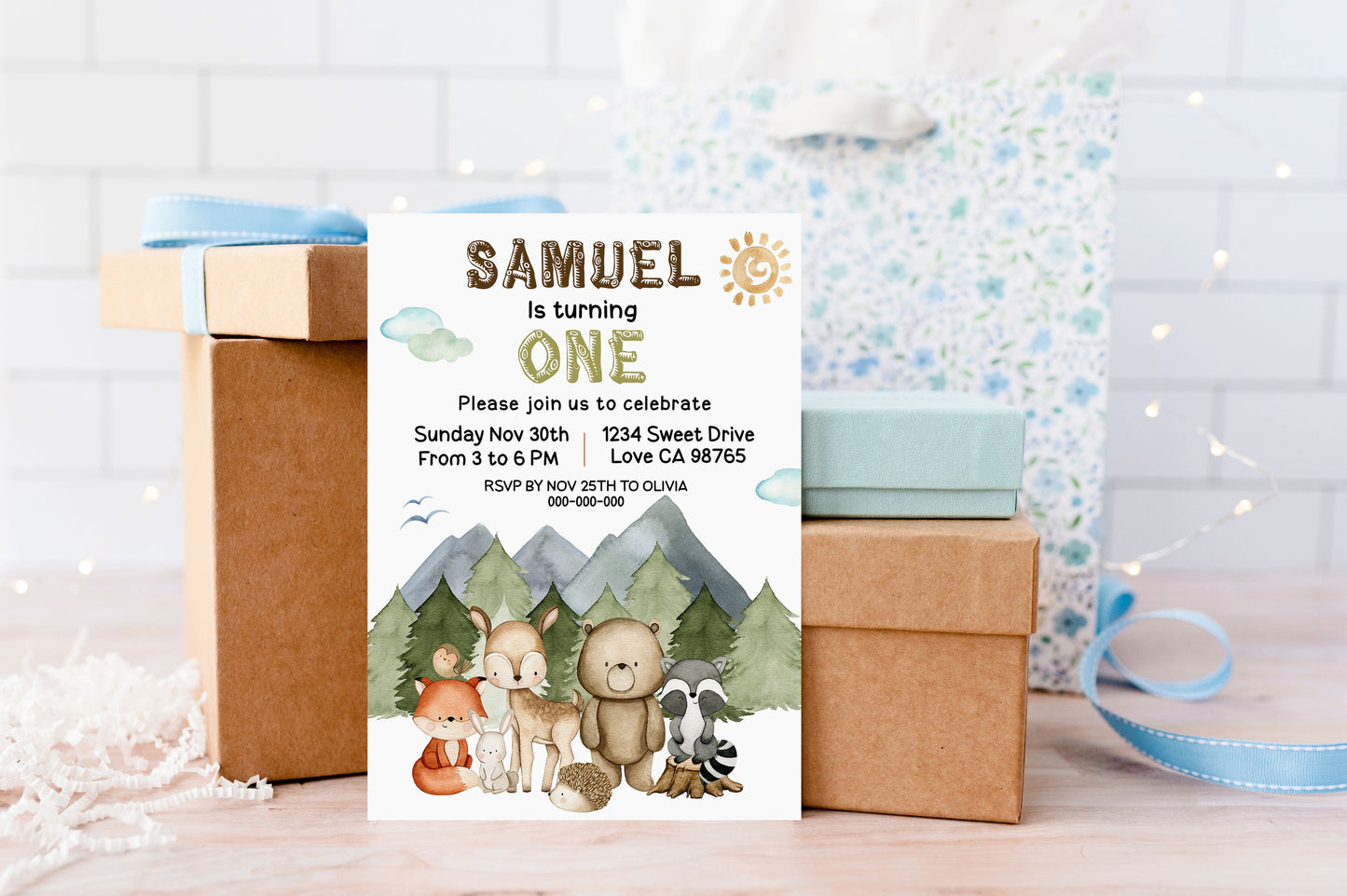 EDITABLE Woodland 1st Birthday Invitation | Forest Animals Birthday Party Invite - 47I