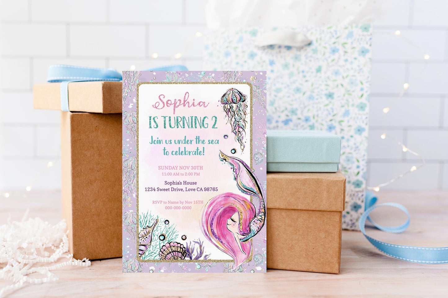 Mermaid Party Invitation | EDITABLE Under The Sea Girl Birthday Invite - 20B1