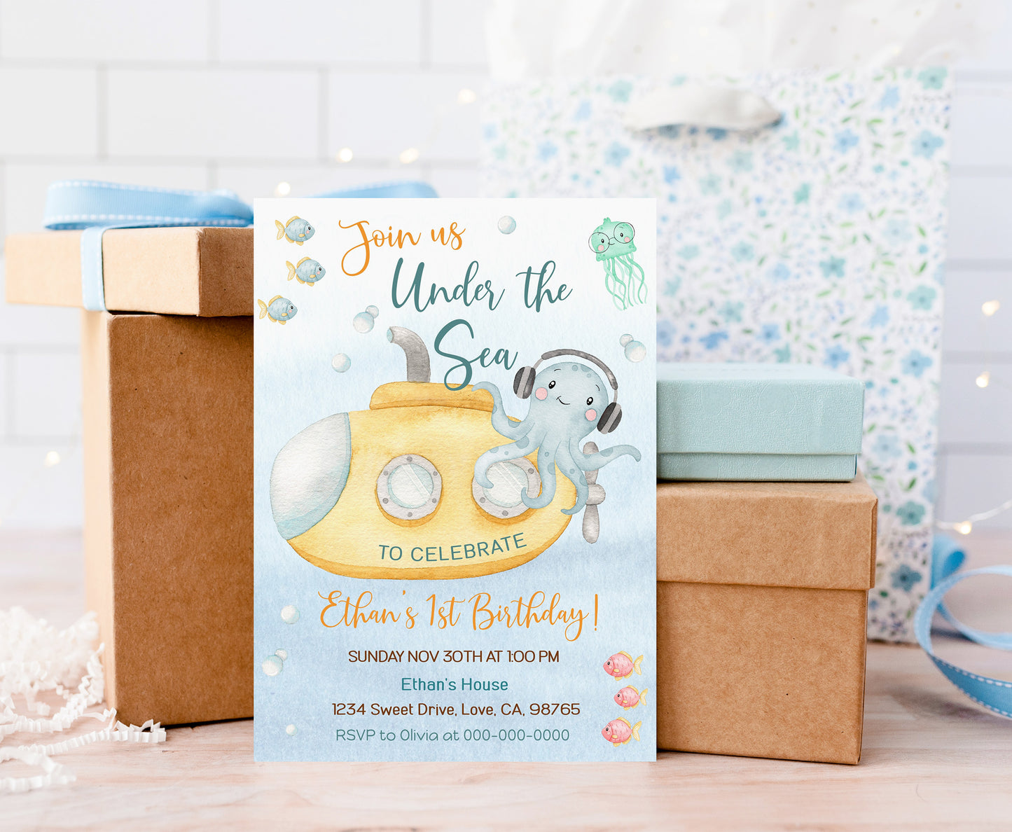 Editable Submarine Birthday Invitation | Under The Sea Party Invite - 44A