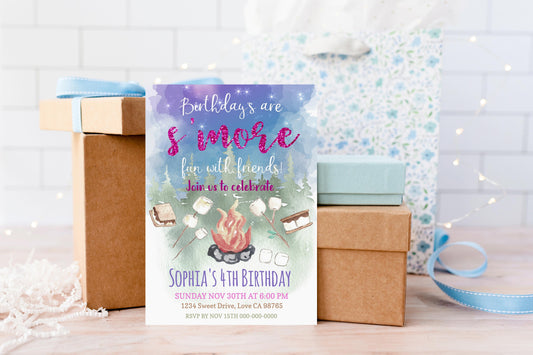 Smores Birthday Invitation | Editable Camping Party Invite - 04A