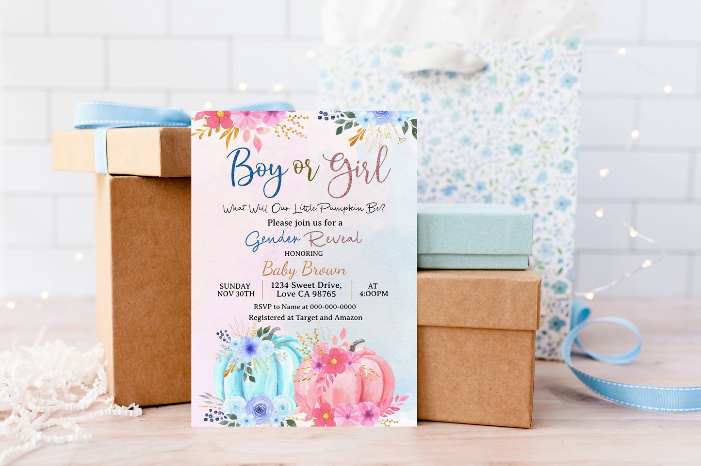 Boy or Girl Pumpkin Gender Reveal Invitation | Fall Gender Reveal -30D