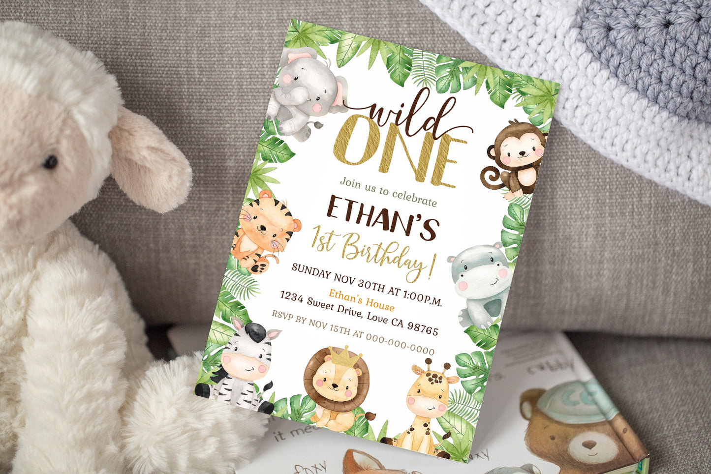 Safari Birthday Invitation | Editable Jungle Animals Party Invite - 35E