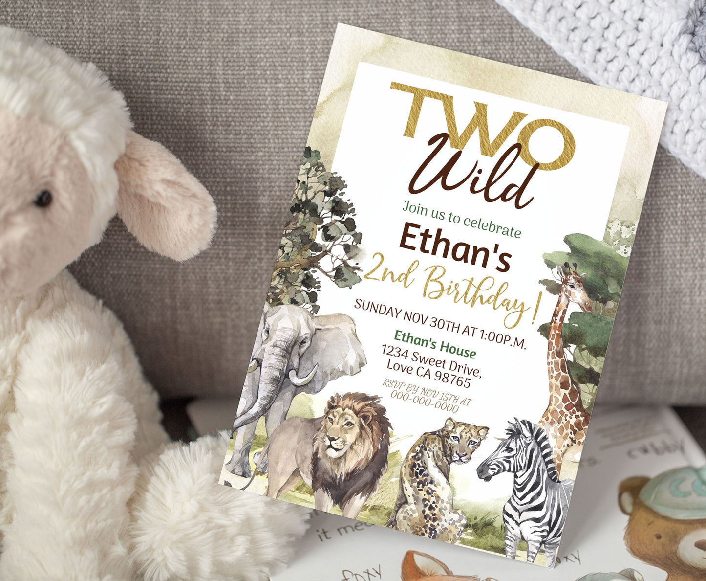 Two wild Birthday Invitation | Safari 2nd birthday Party Invite - 35I