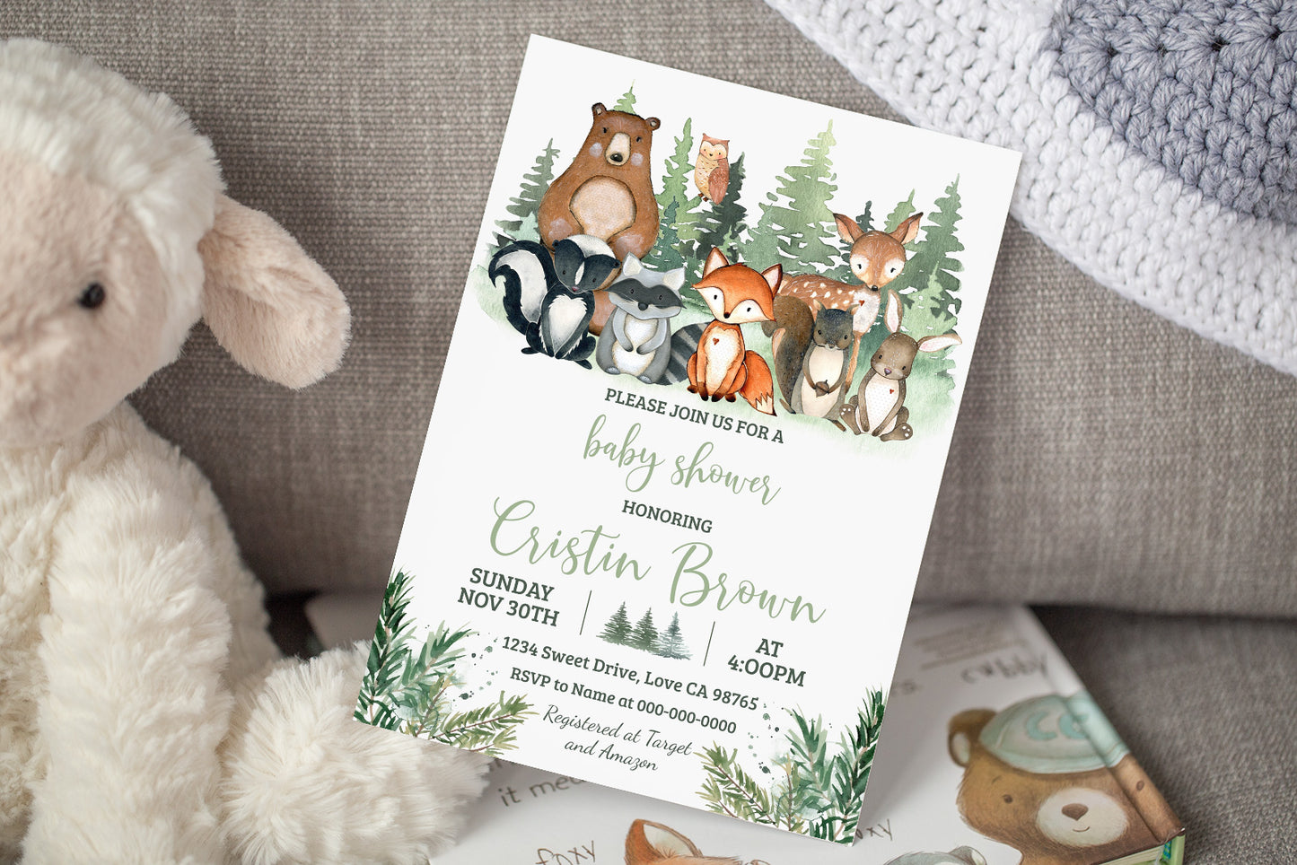 Forest Baby Shower Invitation | Editable Woodland Animals Baby Shower Invite - 47J2