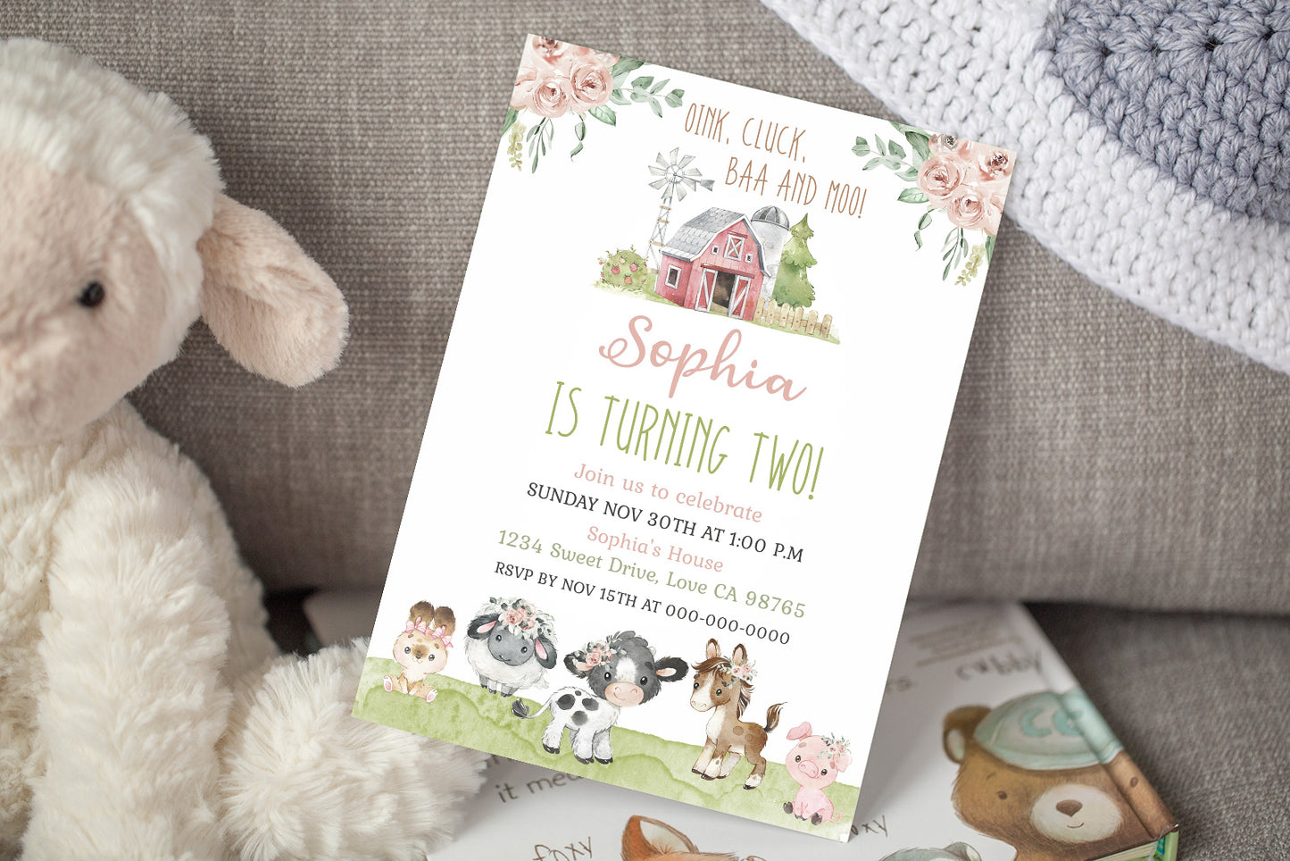 Farm Birthday Invitation Girl| Editable Barnyard Bash Invite - 11C1