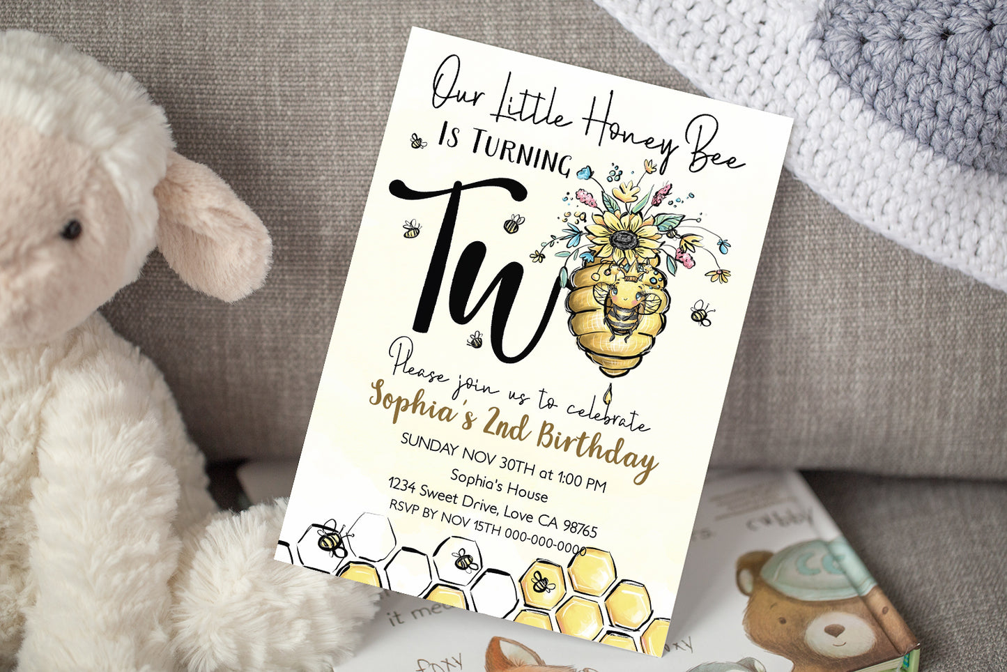 Our Little Honey Bee is Turning two | Bee 2nd Birthday Party Invite - 61A