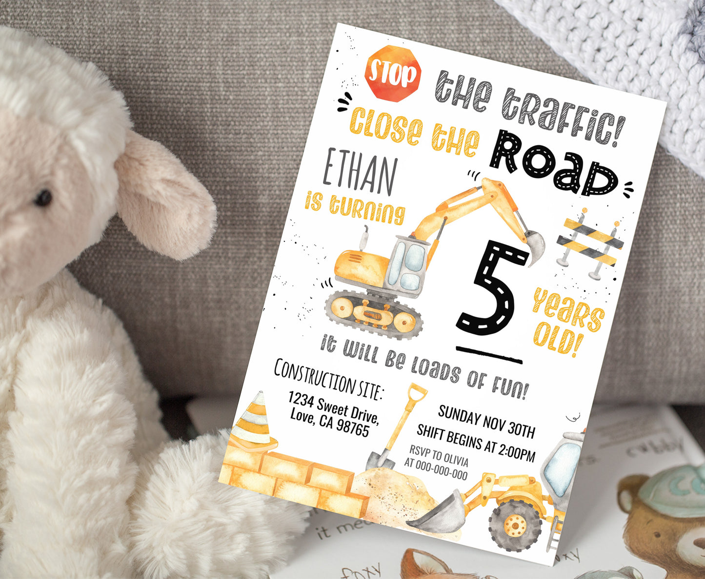 Construction Birthday Party Invitation | Editable Under Construction Theme Invite - 07A