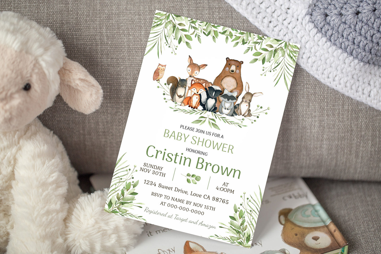 Woodland Baby Shower Invitation | Editable Forest Animals Baby Shower Invite - 47J0