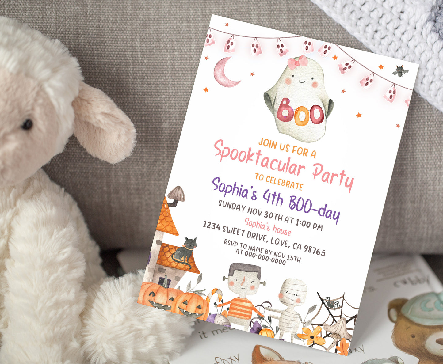 Girl Ghost Birthday Invitation | Editable Halloween Party Invite - 115L