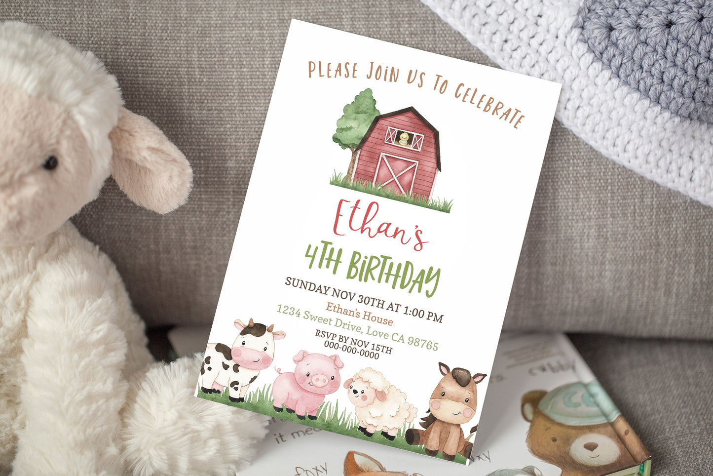 Farm Birthday Invitation Boy | Editable Barnyard Party Invite - 11A