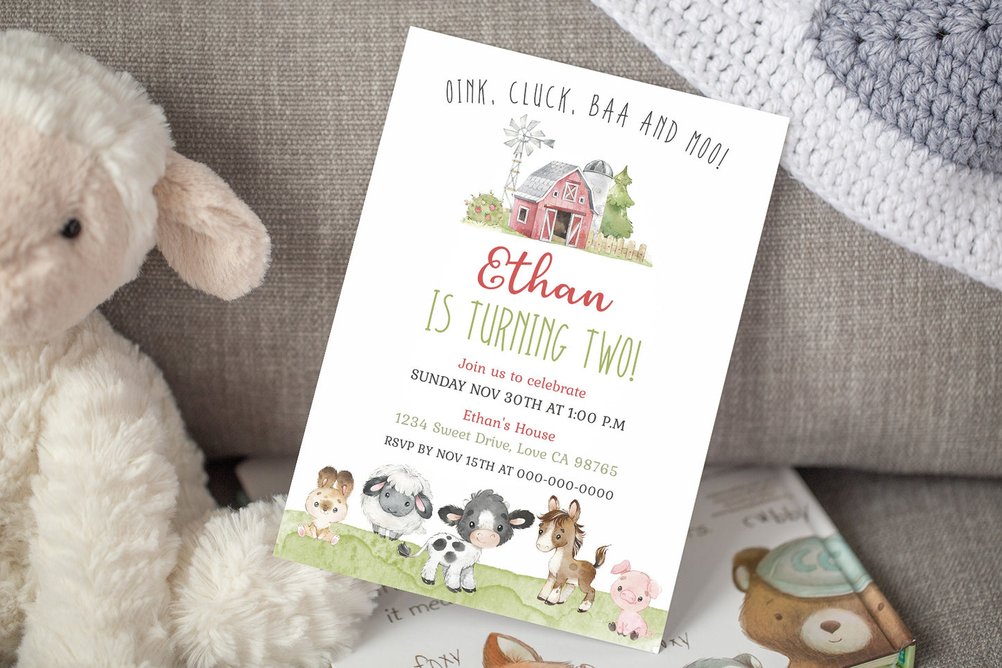 Farm Birthday Invitation | Editable Barnyard Bash Invite Boy - 11C1