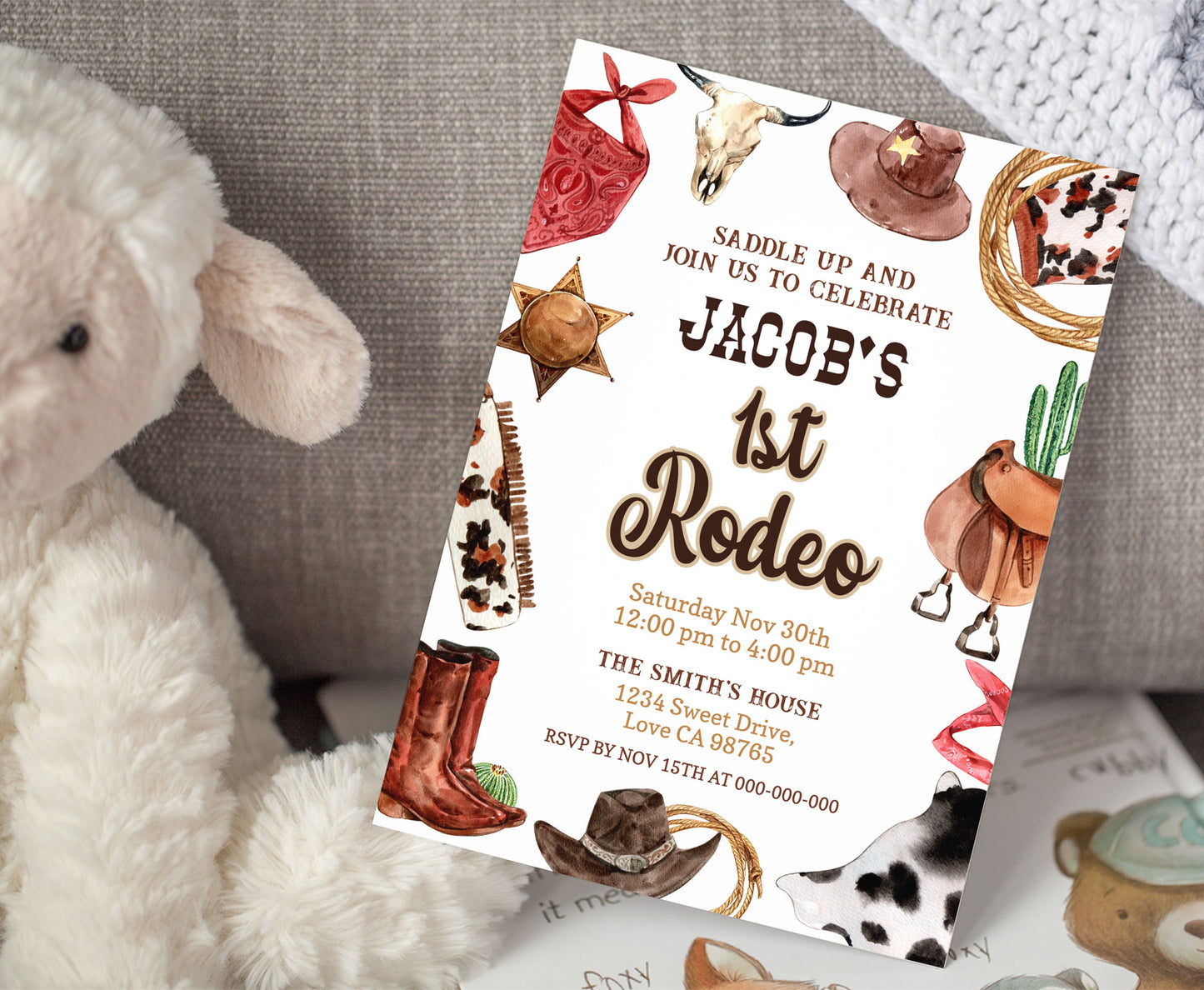 First rodeo EDITABLE Birthday Invitation | Cow boy birthday party - 34A