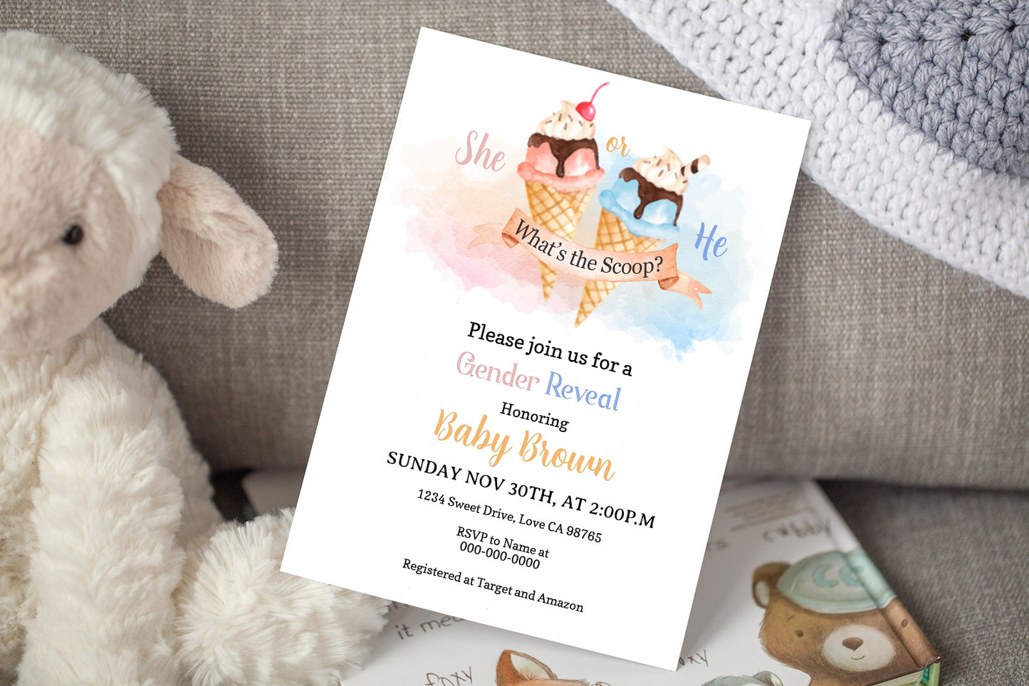 Ice Cream He or She Editable Invitation | Summer Gender Reveal 84B