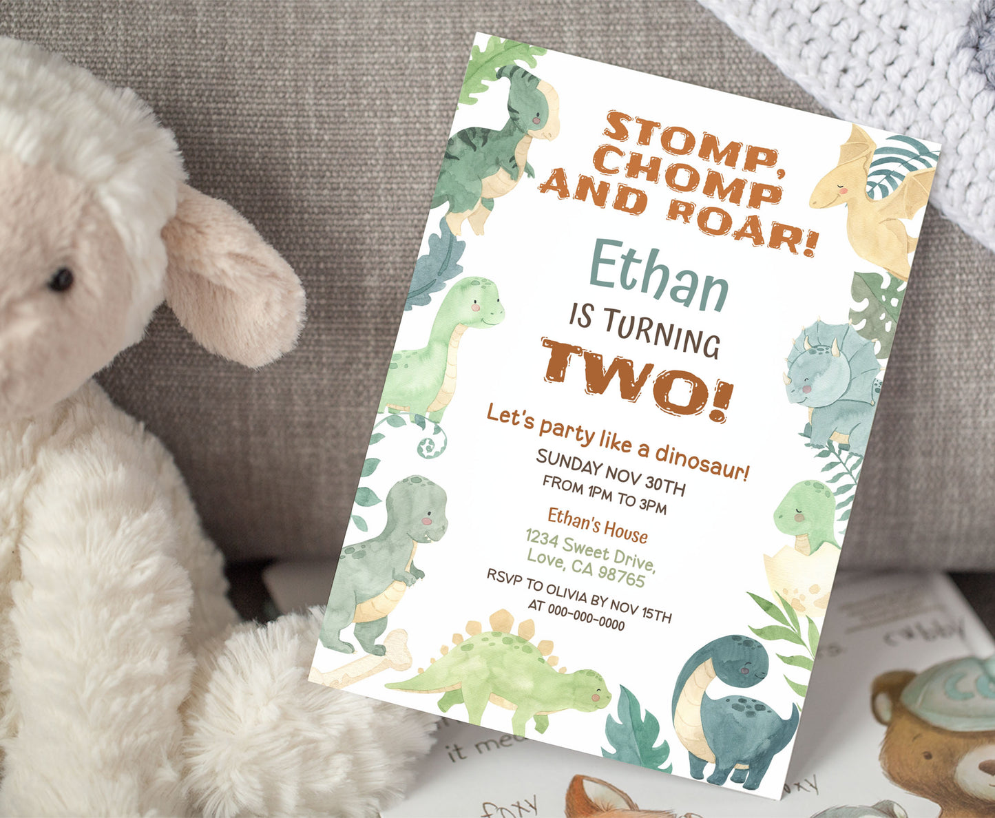 Dinosaur Birthday Invitation | Editable Dino Party Invite - 08B