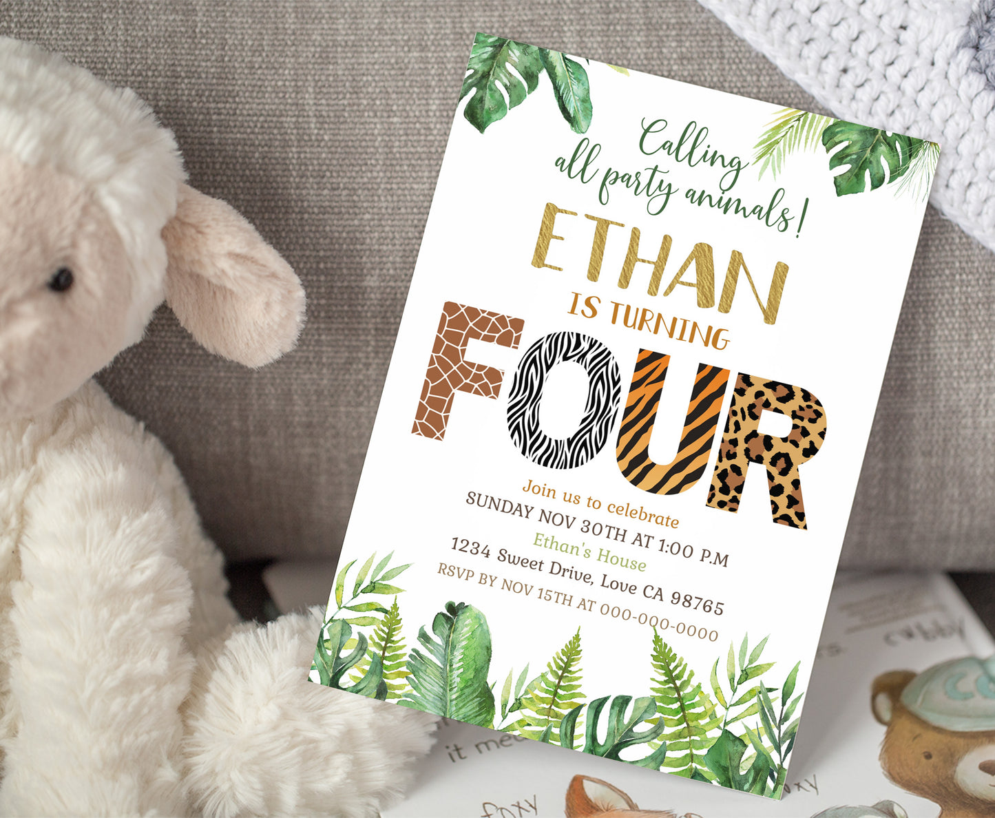 Safari 4th Birthday Invitation | Editable Jungle Party Invite - 35H