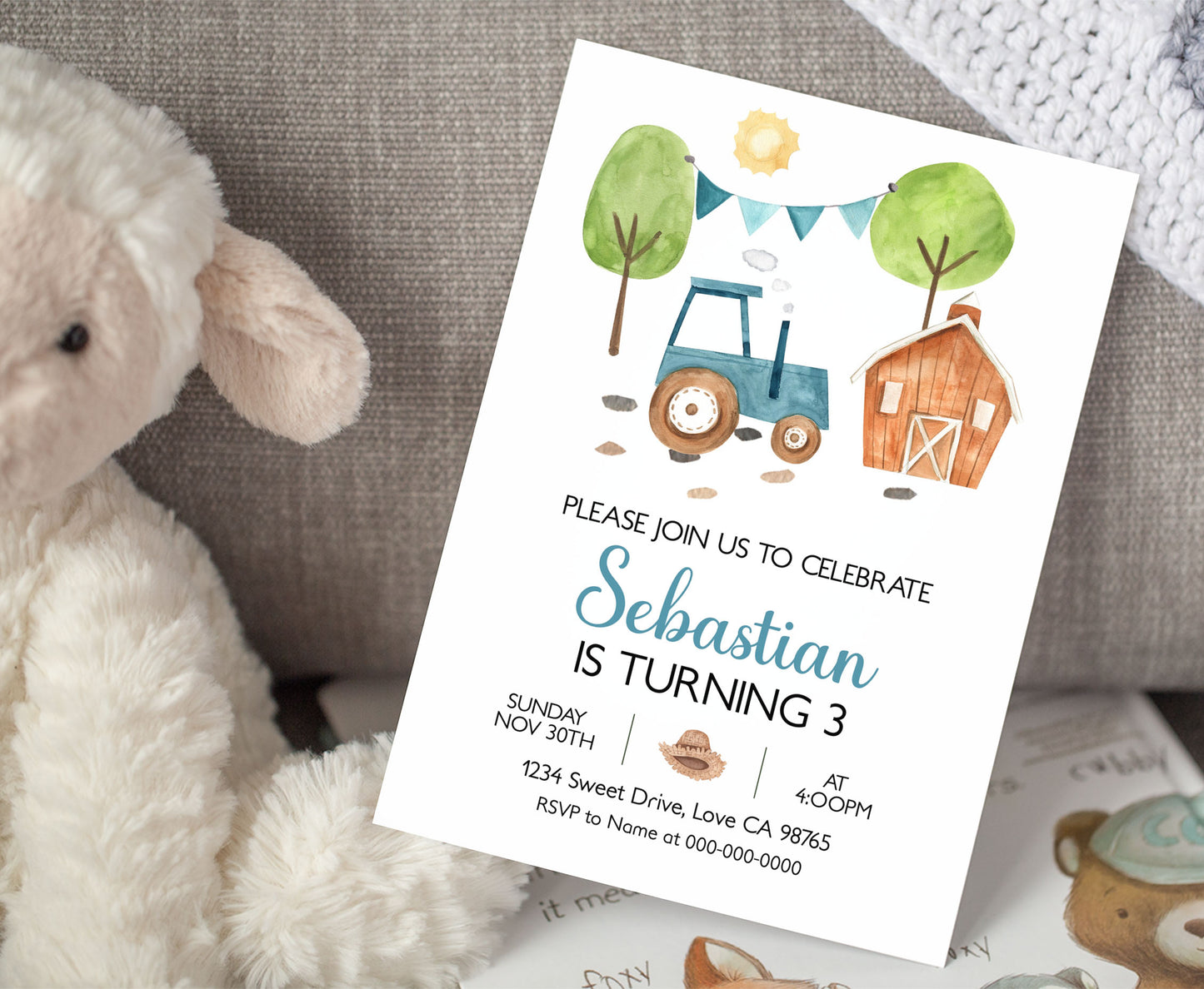 Tractor Party Invitation | Editable Farm Birthday Invite - 11F