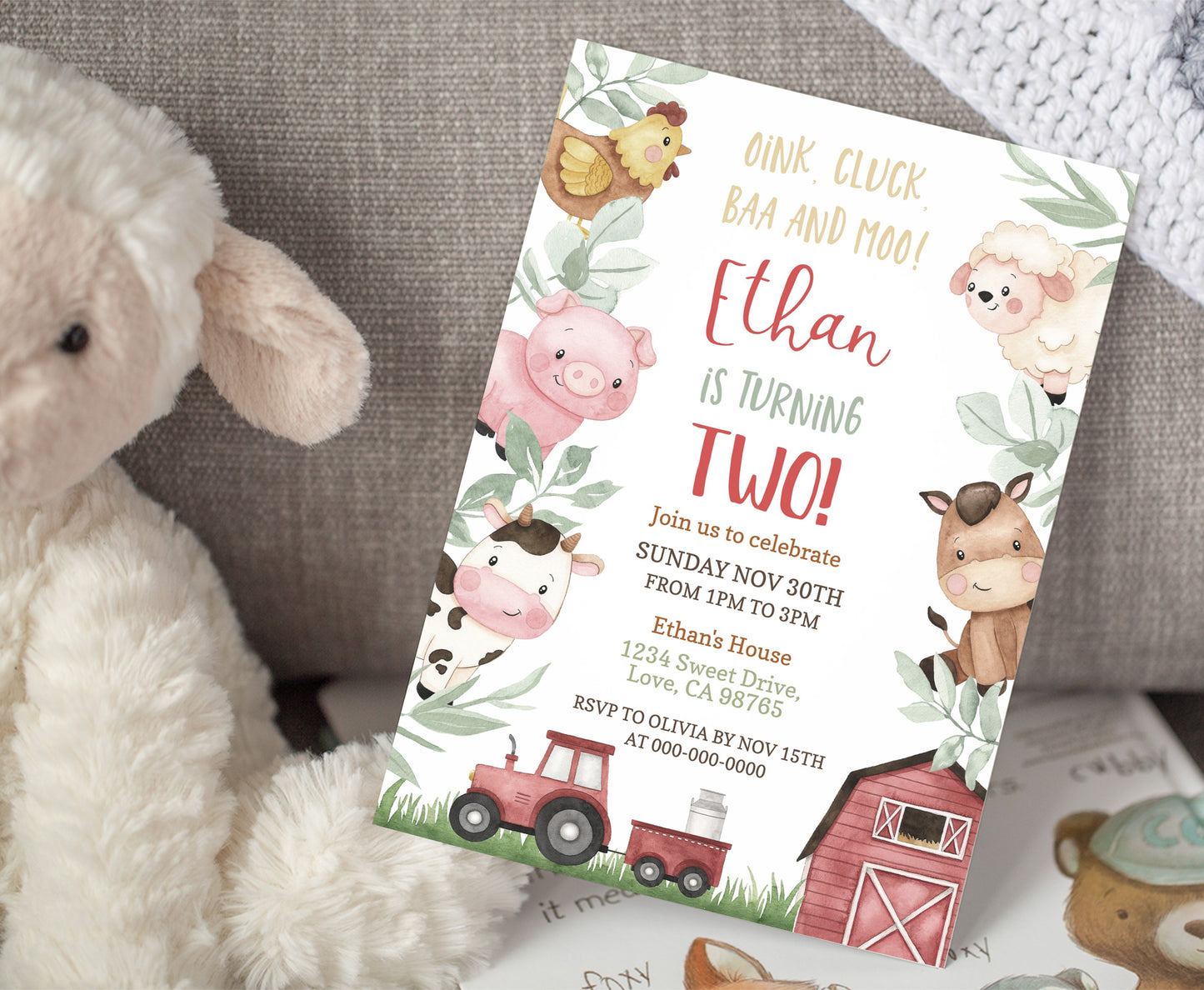 Farm Birthday Invitation | Editable Barnyard Party Invite - 11A